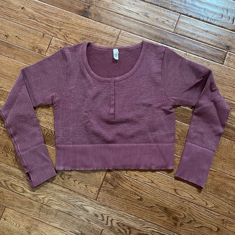Aerie Main Squeeze Waffle Crop Top - maroon - size XXL